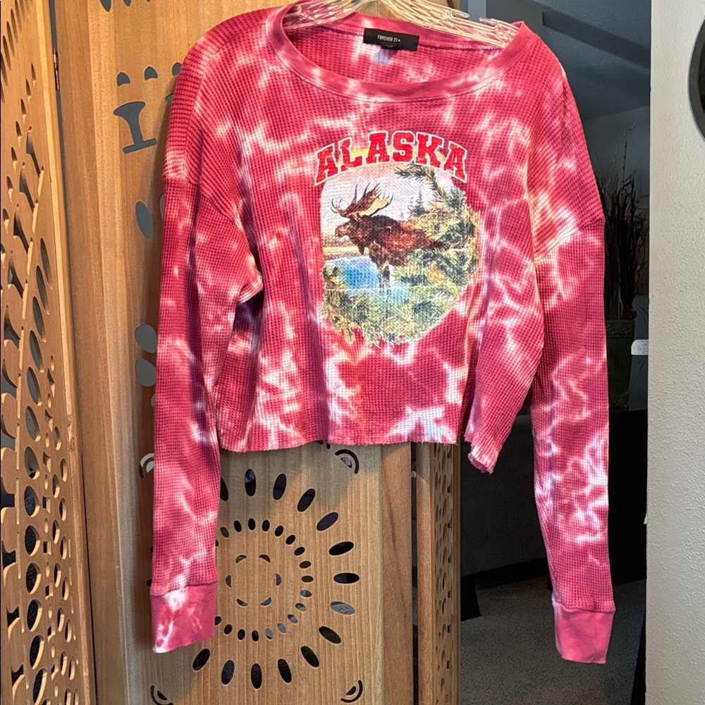 Red Tie-Dye Alaska Graphic Sweatshirt